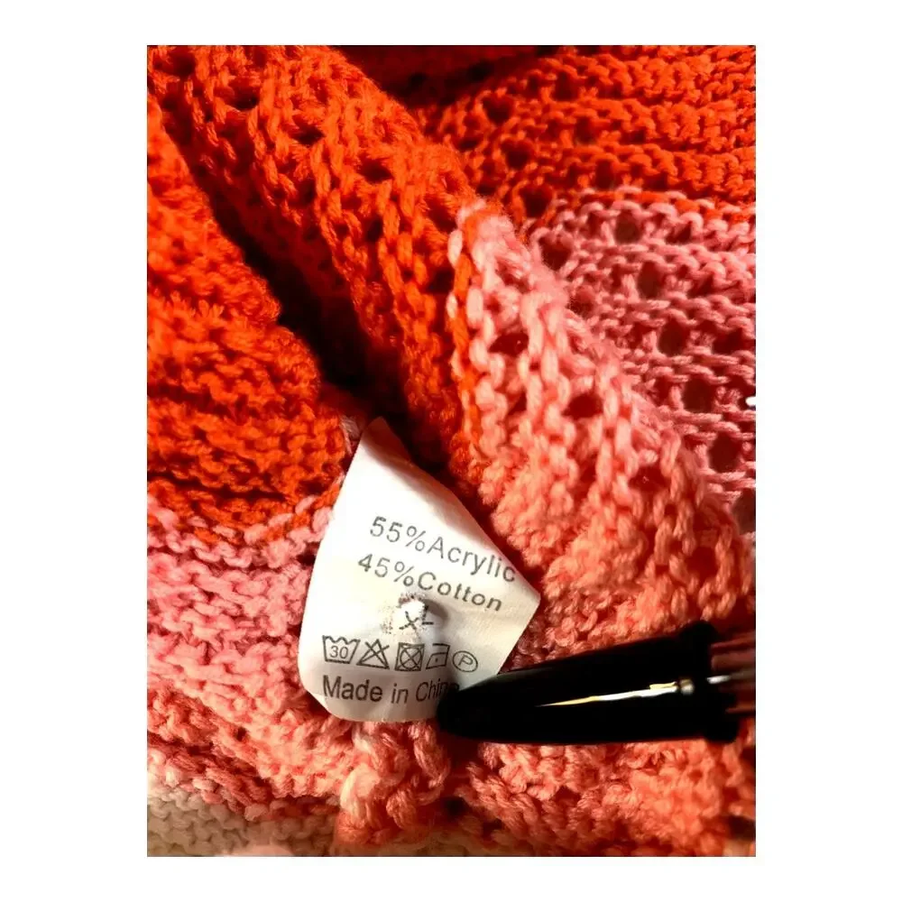 Open Knit Crocheted Multicolor Stripe Sleeveless Sweater Tank Top Summer Top XL - Picture 6 of 6